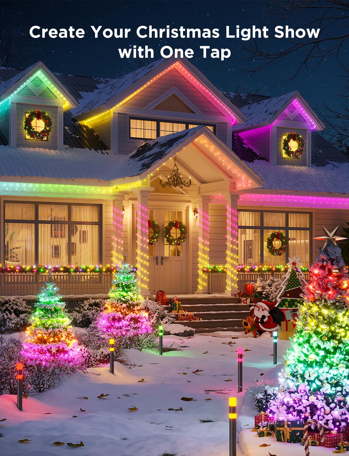 Govee Christmas Lights 66ft, Smart RGBIC Christmas String Lights App-Controlled, 125+ Scene Modes, IP65 Waterproof, Sync with Music, Works with Alexa, Lights for Christmas Decorations Indoor Outdoor