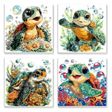 MXJSUA 4 Pack Cute Cartoon Turtle Paint by Numbers Kit with Framed Canvas for Ages 6-12 Kids, Paint by Numbers Kits for Children Beginners, Acrylic Oil Painting for Home Wall Decor Gift (8x8 inch) MXJSUA