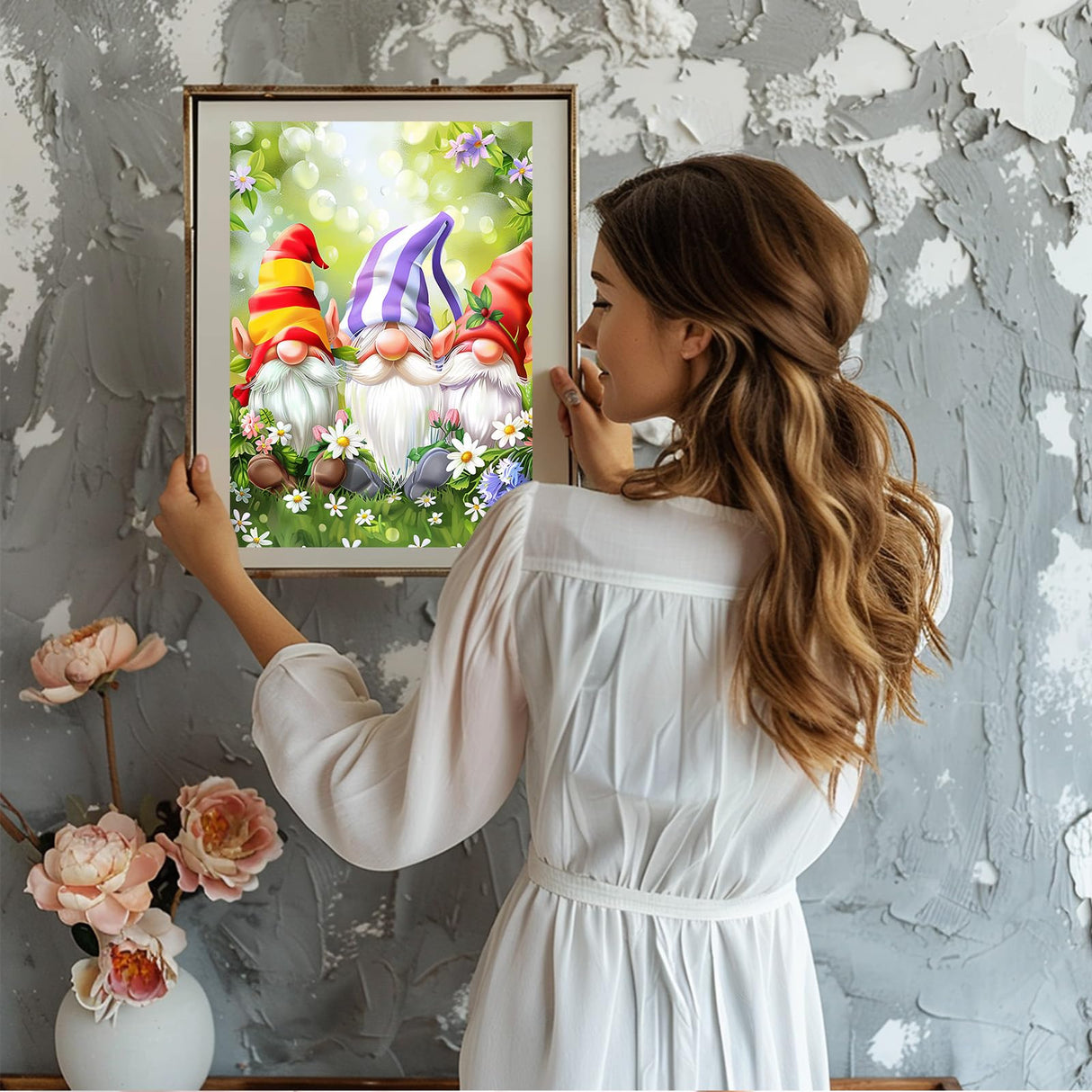 NAIMOER Gnomes Diamond Painting Kits for Adults, DIY 5D Diamond Painting Spring, Full Drill Gnomes and Flowers Diamond Art Kits Perfect for Relaxation and Home Wall Decor 30x40cm NAIMOER