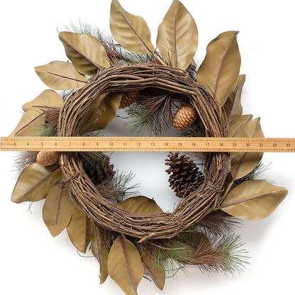 Floribus 22" Artificial Christmas Wreaths, Winter Magnolia Leaf Large Pine Cones and Pine Needle Wreaths, Interior and Exterior Decor Front Door Window Decorations