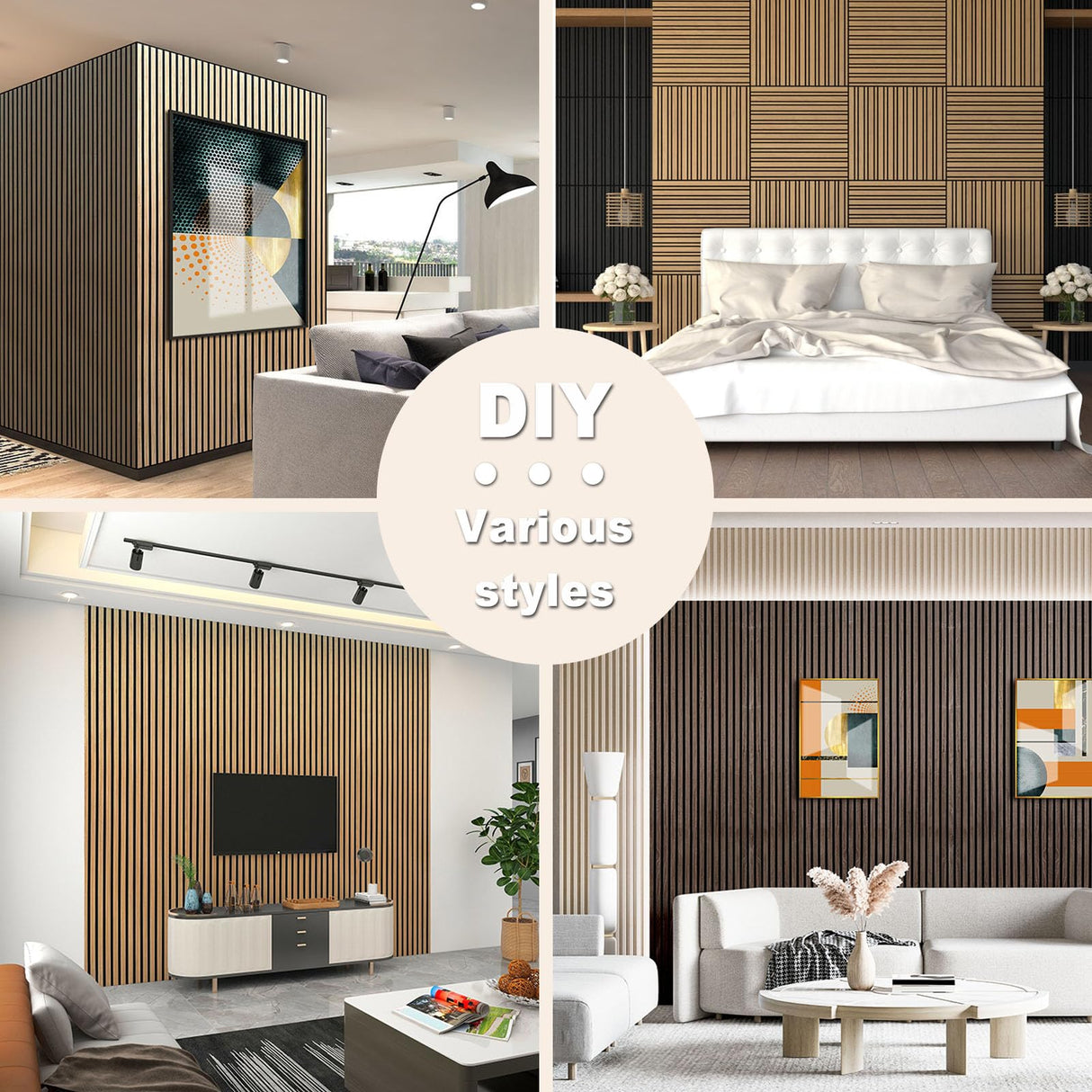 Acoustic Wood Slat Wall Panels, 4-Pack – 23.6 x 23.6 x 0.7 Inches, Sound Absorbing Wood Wall Panels for Stylish Interiors – Covers 15.5 Sq. Ft. (4# Walnut) JUWEI DIRECT