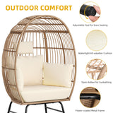 YITAHOME Accent Living Room Egg Chair w/ 2-in-1 Ottoman, Wicker Oversized Basket Chair with 5 Thick Cushions, Footrest, Comfy Recliner Lazy Chair for Indoor, Bedroom, Reading Room, Lounge (Beige) YITAHOME