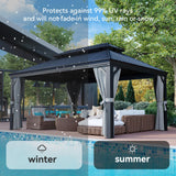 Aoxun 12' X 16' Permanent Hardtop Gazebo Aluminum Gazebo with Galvanized Steel Double Roof for Patio Lawn and Garden, Curtains and Netting Included, Grey Aoxun