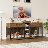 IDEALHOUSE 82” Large Dog Crate for 2 Dogs, Dog Kennel Indoor with 4 Drawers and Shelves, Double Dog Crate Furniture TV Stand, Wooden Dog Cage for Medium Large Dogs, Brown IDEALHOUSE