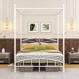 ARFARLY Full Size Bed Frame Four-Poster Metal Canopy Bed Frame Full with Headboard and Footboard Sturdy Slatted Structure No Box Spring Needed White ARFARLY
