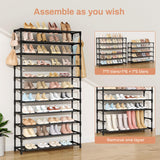 VILICK 11 Tiers Tall Wide Shoe Rack 55 Pairs Large Capacity Sturdy Durable Shoe Rack for Closet Metal Shoe Organizer Shelf with Two Hooks Space Saving for Entryway Black VILICK