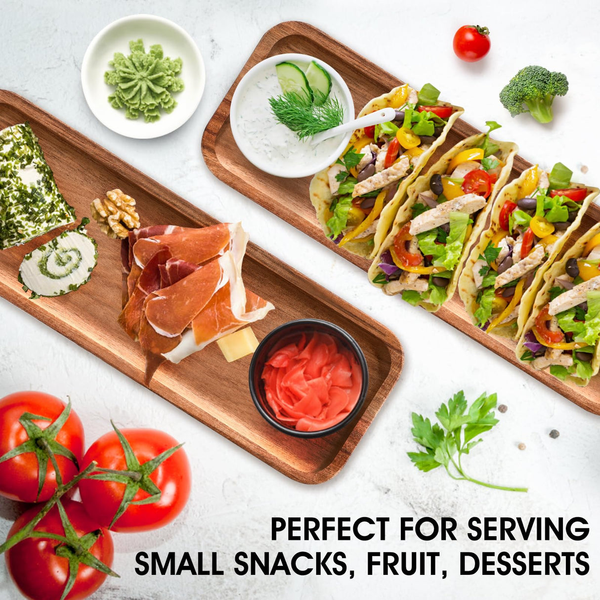 LorisArm 11.2"x 4" Small Wooden Serving Platters and Trays, Natural Acacia Wood Tray for Dessert,Appetizer, Cheese, Fruit, Cookie. LorisArm