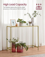 VASAGLE Entryway Table, Console Table, Tempered Glass Tabletop, Modern Sofa Table, Easy Assembly, with Adjustable Feet, for Living Room, Entryway, Pale Gold and Transparent ULGT132A01 VASAGLE