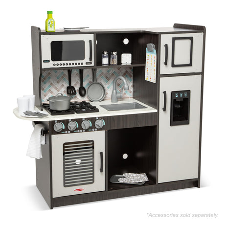 Melissa & Doug Wooden Chef’s Pretend Play Toy Kitchen With “Ice” Cube Dispenser – Charcoal Gray - Kitchen Play Set For Toddlers And Kids Ages 3+ Melissa & Doug