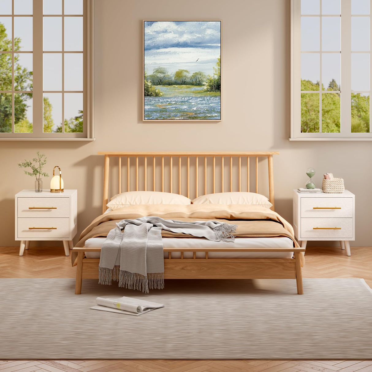 Aiho Nightstand Set of 2, Bedside Table Set for Bedroom, Wood Nightstand with Metal Handles 2 Drawer Dresser, White Nightstand Aiho