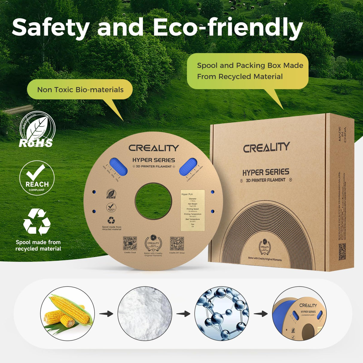 Official Creality Hyper PLA Filament Bundle, Up to 600mm/s High Speed 3D Printer Filament PLA, No-Tangling Stronger Toughness Fit Most 3D Printers Creality