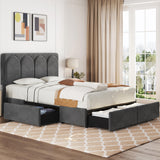 Yaheetech Full Bed Frame Upholstered Platform Bed with 4 Drawers Storage and Adjustable Headboard,Arch Channel Tufted Headboard,Sturdy Wood Slat Support,No Box Spring Needed,Dark Gray Full Bed Yaheetech