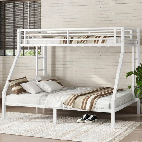 Bellemave Metal Twin XL Over Queen Bunk Bed for Adults/Kids,Heavy Duty Adults Bunk Beds with Guardrail & Ladders,Twin XL Over Queen Size Bunk Beds for Teens,White Bellemave