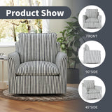 INZOY Swivel Accent Chair, Upholstered Square Chair, Swivel Barrel Reading Chair with Thick Padded Backrest Cushion, Arm Chair for Living Room Bedroom Small Spaces, Blue Stripe INZOY