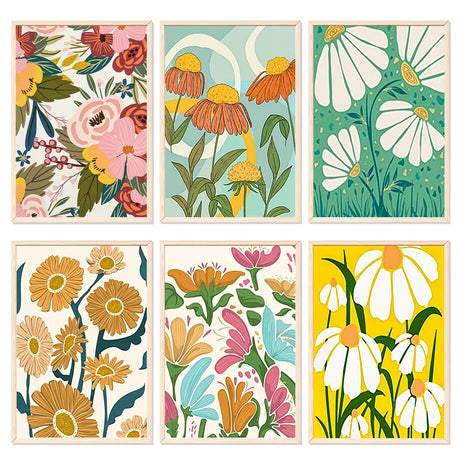 YALKIN 6 Packs Paint by Number Kits for Adults, Easy Acrylic Oil Painting by Number, DIY Flower Watercolor Paint by Numbers Kits on Canvas Without Frames for Home Wall Decor 7.8x11.8inch YALKIN