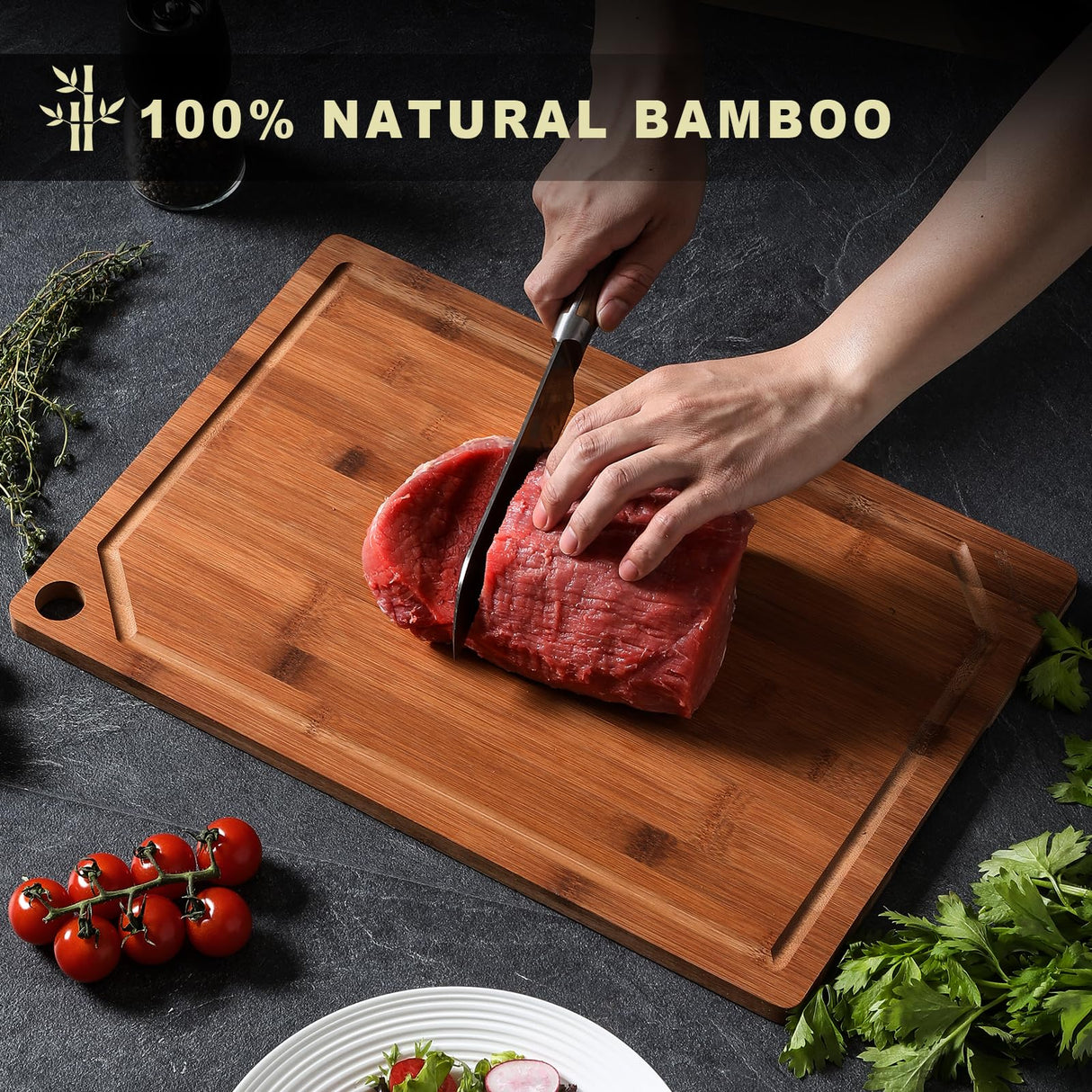 Hiware Wood Cutting Boards for Kitchen, Heavy Duty Bamboo Cutting Board with Juice Groove, Bamboo Chopping Board Set for Meat, Vegetables - 18" x 12" HIWARE