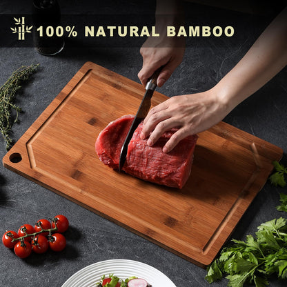 Hiware Wood Cutting Boards for Kitchen, Heavy Duty Bamboo Cutting Board with Juice Groove, Bamboo Chopping Board Set for Meat, Vegetables - 18" x 12"