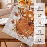 Romanstile Pumpkin Leaves Fall Table Runner, Buffalo Plaid Autumn Thanksgiving Harvest Farmhouse Style Table Decoration for Dining, Party, Holiday - 13x72 Inch, Grey Blue Romanstile