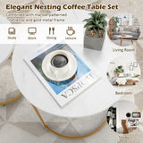 Giantex Modern Nesting Coffee Table Set of 2, Coffee Table & End Table Sets, Golden Steel Frame, Easy Assembly, Accent Marble-Look Stacking Side Table for Living Room Bedroom Apartment (Gold) Giantex