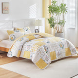 Joyreap 3 Pieces Floral Patchwork Quilt Set Queen, Yellow n White Flowers Design, Soft n Cozy Microfiber Quilt, Bedspread Bed Cover for All Season, 1 Quilt and 2 Pillow Shams- 90x90 inches Joyreap