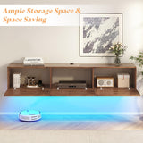 AMERLIFE 70" Floating TV Stand with LED Lights and Power Outlet, High Gloss Wooden Texture Wall Mounted Entertainment Center with Doors, Media Console for TVs Up to 80", Espresso AMERLIFE