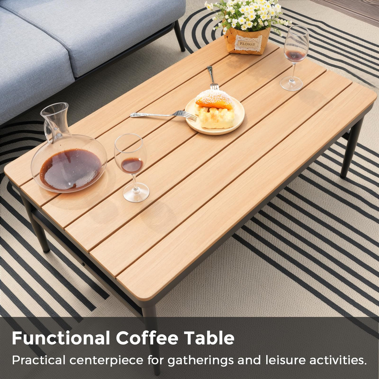 Jocoevol 4 Pieces Outdoor Sofa Conversation Set, 4 Seats Couch Set with Table, Metal Frame Rope Weaving Design UV Resistance Waterproof for Patio Garden Balcony, Grey Jocoevol