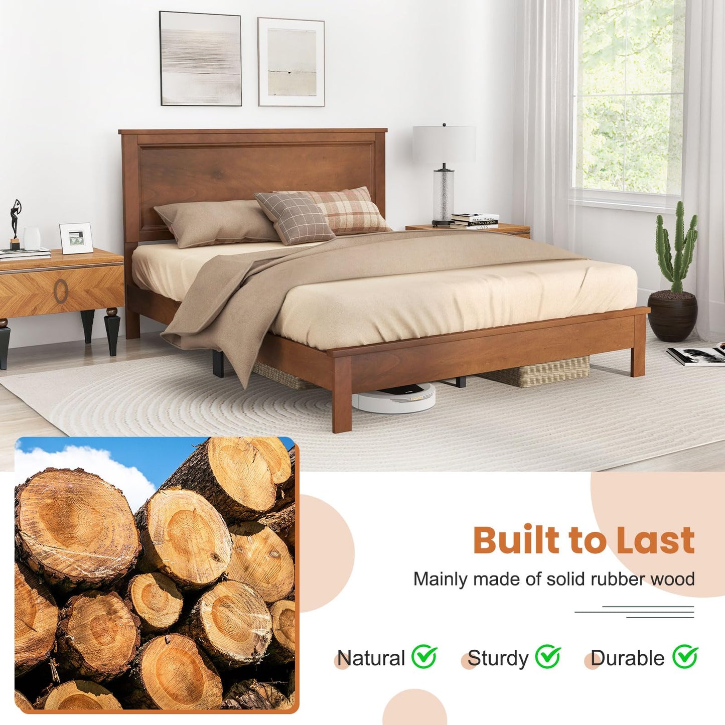 Giantex Mid Century Wood Platform Bed Frame with Headboard and Storage Solutions - WoodArtSupply