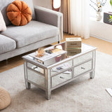 VINGLI Mirrored Lift Top Coffee Table, Assembled Modern Coffee Table with Drawers for Living Room (Silver, 35'' x 19'' x 18'') VINGLI