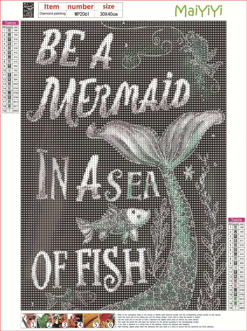 MaiYiYi Fish Diamond Painting by Numbers, 5D Full Round Drill Mermaid Diamond Painting Kit, Crystal Diamonds Dots Arts Crafts Kit for Adults Beginners Home Wall Art Decor (40X30 CM) MaiYiYi