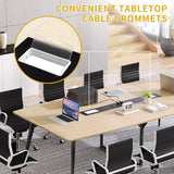DWVO 8FT Conference Table, 94.5" Boat Shaped Meeting Table with Power Outlets & Rectangle Grommet, Modern Seminar Table for Office Conference Room, Boardroom Desk DWVO