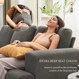 VanAcc 89 Inch Sofa, 3 Seater Sofa with Extra Deep Seats, Modern Couch- Comfy Couch for Living Room Apartment Lounge, Grey Chenille VanAcc