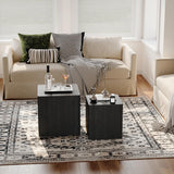 UNDUSLUY Nesting Coffee Table Set of 2, Modern Coffee Table and End Table Sets, Small Wooden Nesting Side Tables for Living Room Bedroom Apartment(Black) UNDUSLUY