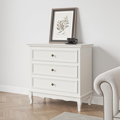 RoyalCraft White 3 Drawer Dresser for Bedroom, Wide Chest of Drawers with Ball Bearing Slide, Modern Wood Dresser Wide Nightstand Cabinet for Living Room RoyalCraft