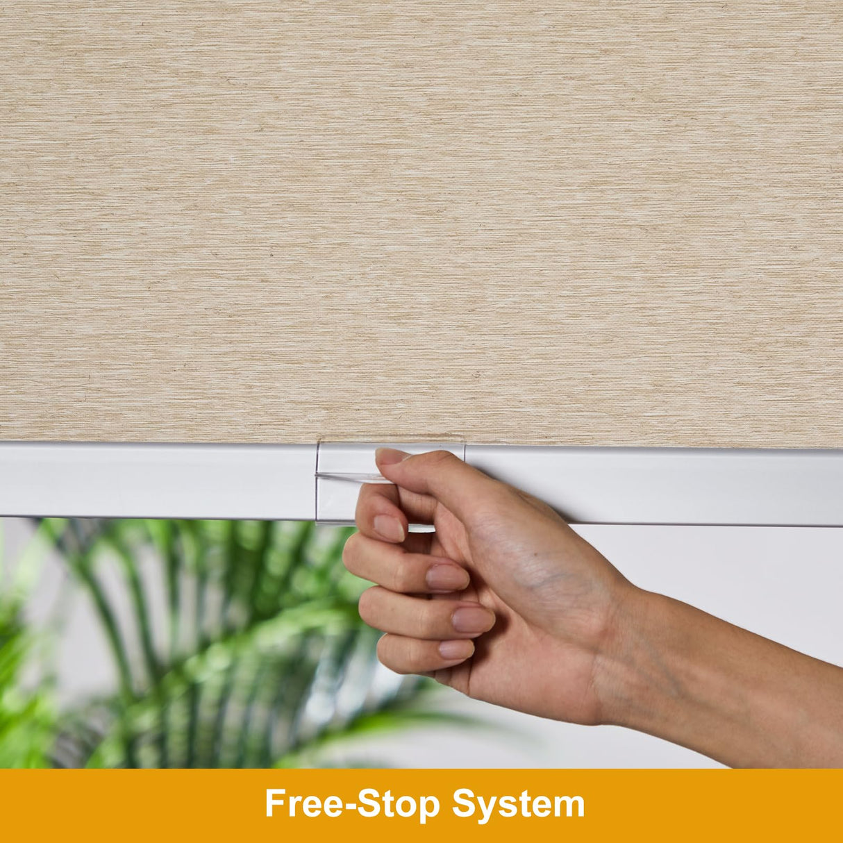 Persilux Free-Stop Cordless 100% Blackout Roller Shades for Windows, Natural Woven Fabric UV Protection Privacy Thermal Insulated Window Blinds for Indoor Windows, Home, Bedroom, Khaki 34" W x 64" H Persilux