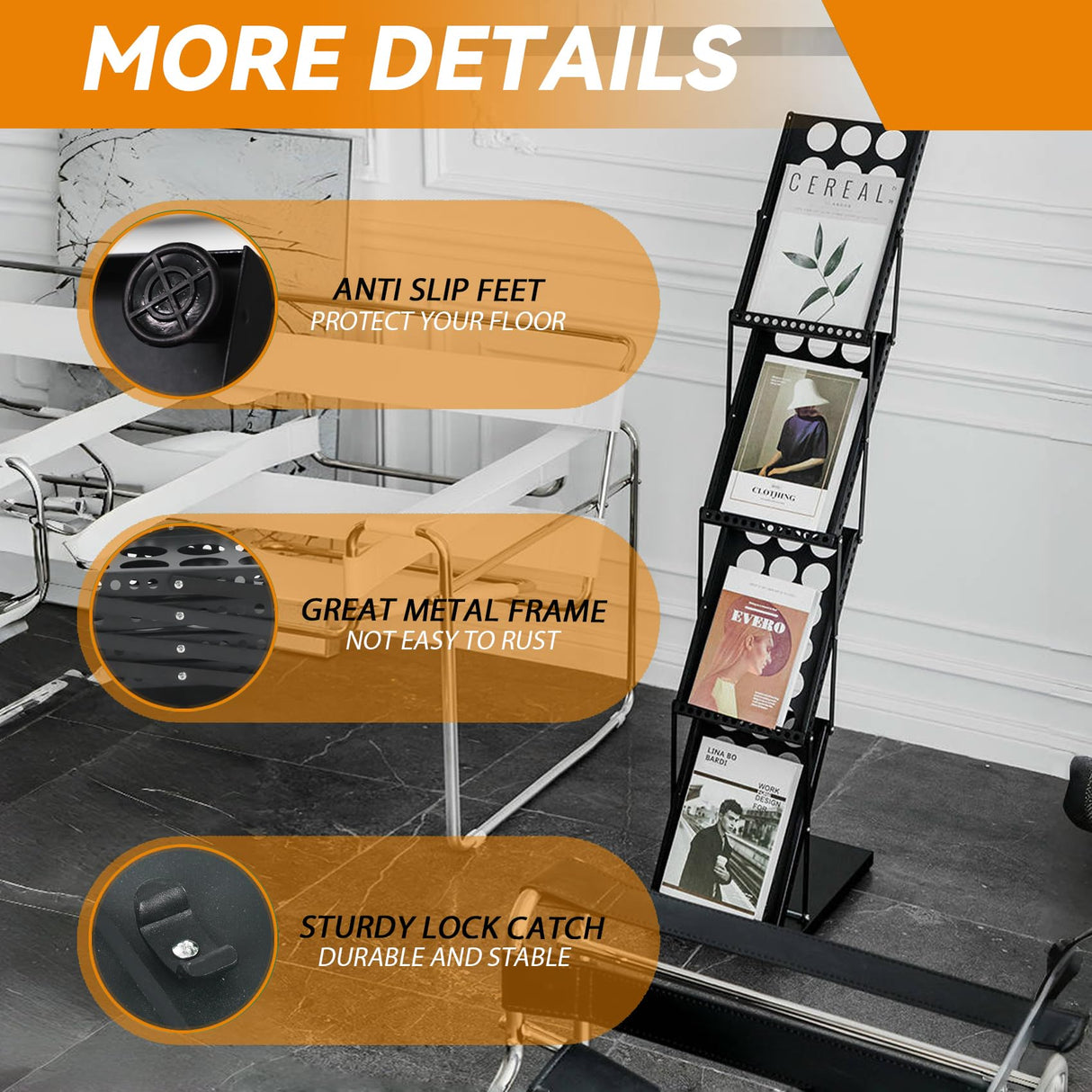 Estleys Trade Show Literature Stand Display Rack, Magazine Brochure Catalog Display Stand, Magazine Floor-Standing with Portable Oxford Bag for Office Store Exhibition Trade Show (Black) Estleys