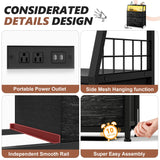 EnHomee Nightstand Set of 2, Night Stand with Charging Station & LED Lights, Bedside Table with 4 Fabric Drawers for Bedroom, Side Table with Outlets and 2 USB Ports, Black EnHomee