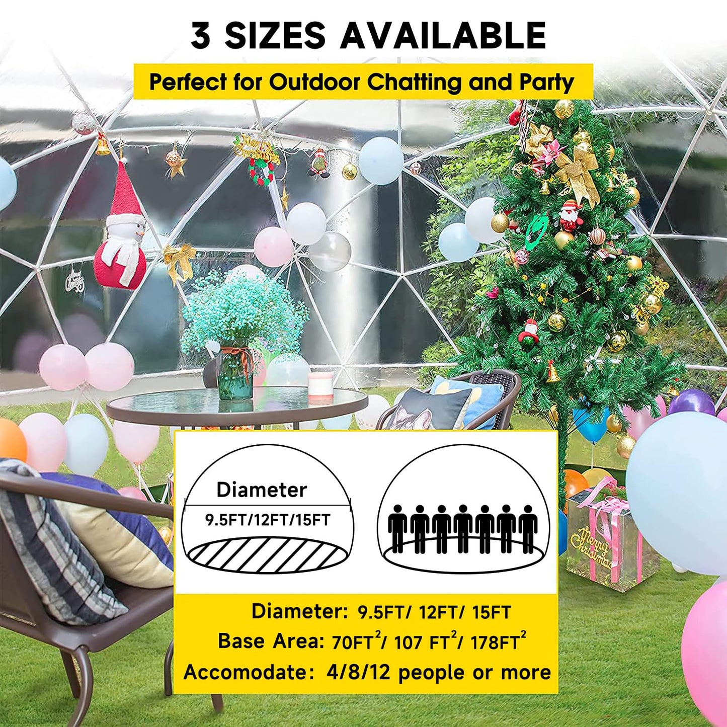 Gaonala Garden Dome Igloo, 12*7.2 ft PVC Dome Tents with 2*10m Light Strings, Weatherproof Greenhouse Garden Bubble Tent , Transparent Igloo Dome House for Outdoor, Party, Backyard