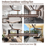 72" Ceiling Fans Without Lights, 72 Inch Outdoor Ceiling Fans no Lights, 3 Blade Solid Wood Damp Rated Ceiling Fan with Remote Control for Living Room Gazebo Farmhouse/Patios Porch - Dark Walnut Zronon