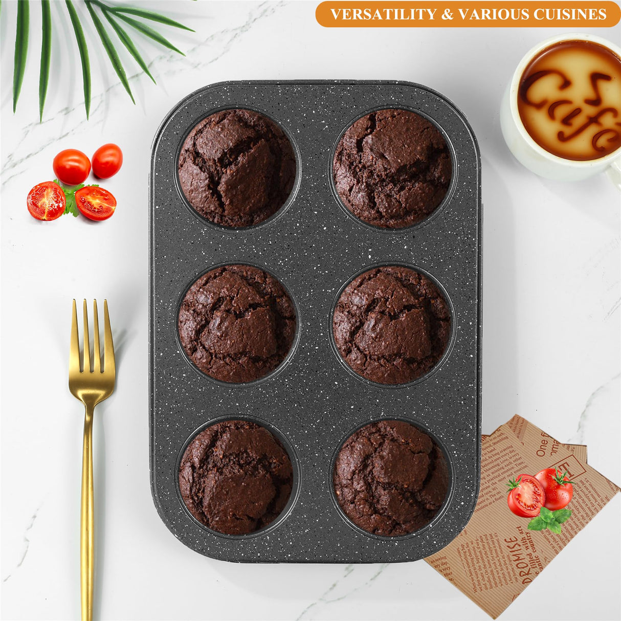 Walooza Muffin Cupcake Pan, Muffin Tins Nonstick 6, Muffin Top Cookie Cheese Cake Pan for Baking, Toast Oven Baking Supplies Small Cake Pans Muffin Cups Non Stick Walooza