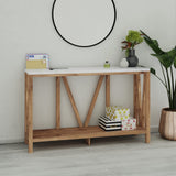 EMMA + OLIVER Owen Sofa Table - Modern Farmhouse Design - Engineered Wood Construction in Warm Oak - Faux Marble Top - Protective Floor Glides EMMA + OLIVER