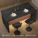 Aivermeil 67" Large Modern Rectangle Dining Table for 4-6 People, Imitation Marble Island Table with LED Lights for Kitchen,Dining Room, Bar, Office, Living Room Aivermeil