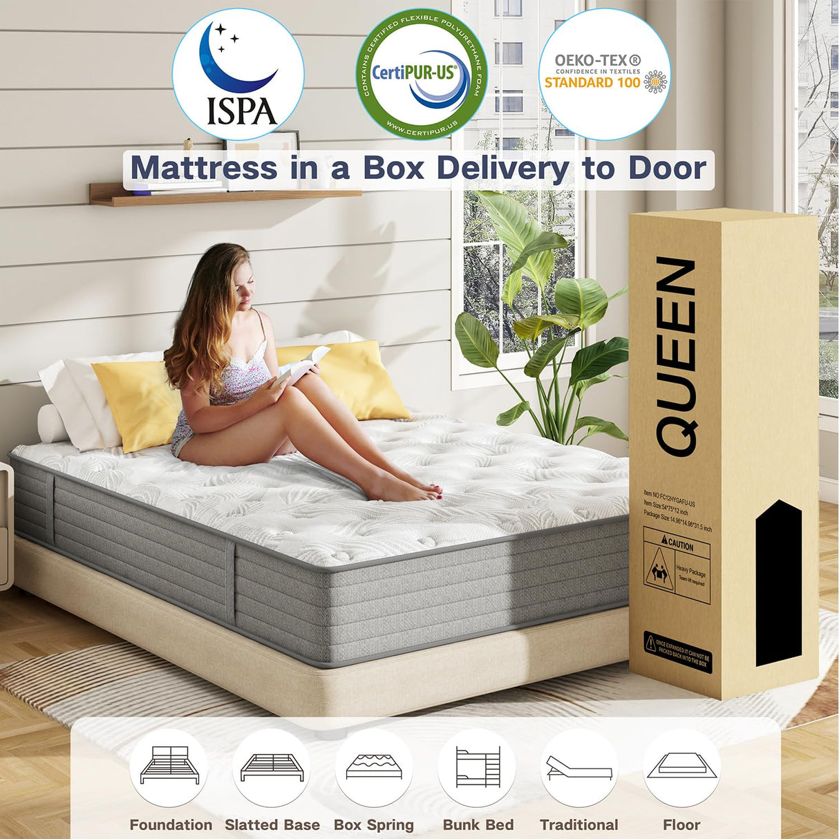 Queen Mattress,12 Inch Hybrid Queen Size Mattress in a Box with Gel Memory Foam,Individually Pocket Springs for Pressure Relief,Motion Isolation,Edge Support,Medium Firm,CertiPUR-US,60"*80"*12" 6V-Sermmoo