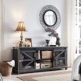 OKD Farmhouse TV Stand for 75 Inch TV, Industrial & Farmhouse Media Entertainment Center w/Sliding Barn Door, Rustic TV Console Cabinet w/Adjustable Shelves for Living Room, Dark Rustic Oak OKD