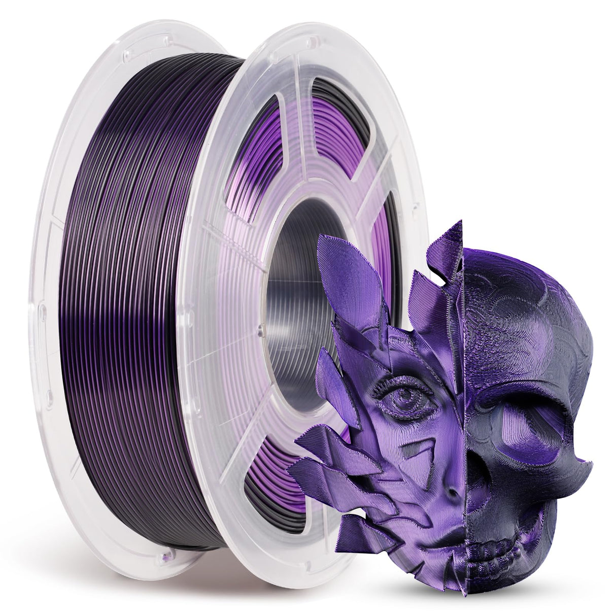ANYCUBIC Silk Dual Color Pla Filament, 2-in-1 Chrome Coextrusion Color Change 3D Printer Filament 1.75mm Dimensional Accuracy +/- 0.02mm, Silk Texture, 1KG Spool (2.2 lbs), Black Purple ANYCUBIC