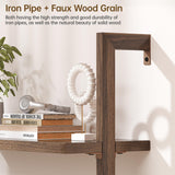 72" Tall Industrial Bookshelf Ladder with 1" Thick Wood - Faux Wood Grain Finish, 5-Tier Open Wall Mount Storage Cabinet with Rattan Doors, Rustic Brown iabifo