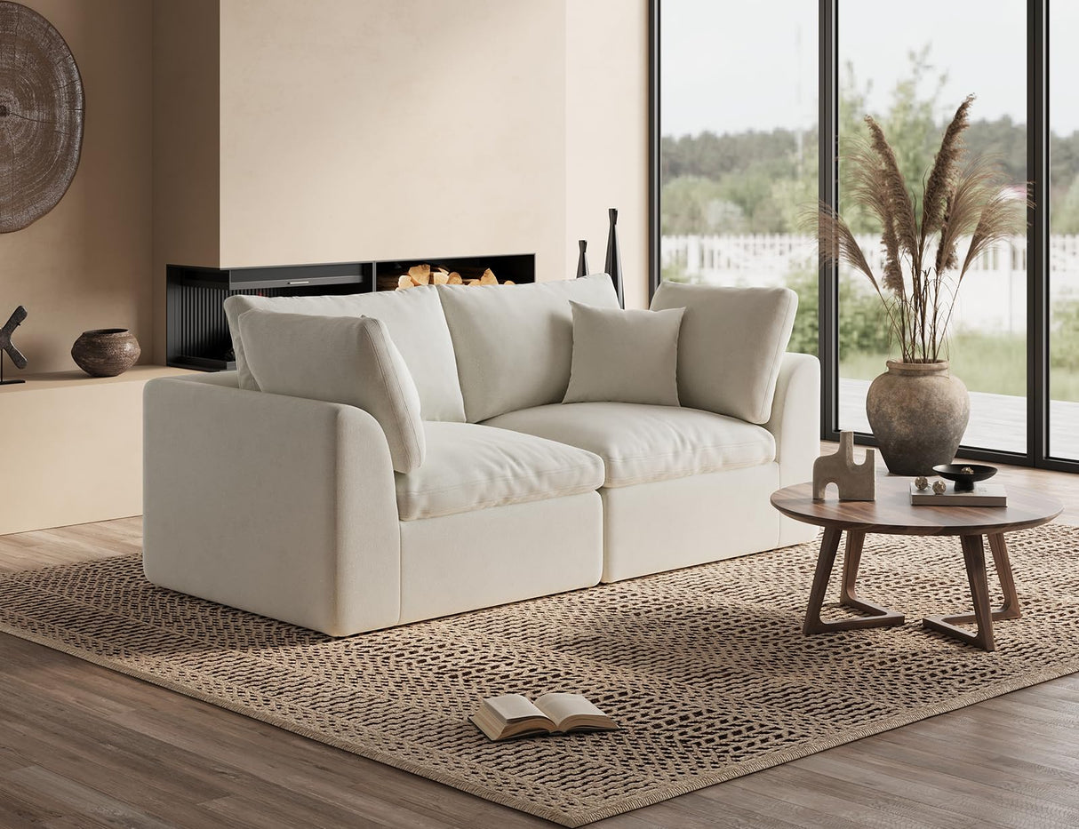 ohllob 78.9" Loveseat Sofa, Cloud Boneless Couches for Living Room, Modern Modular Sectional Sofa, Oversized, Warm White ohllob