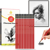 Daerthotk Charcoal Pencils Drawing Set, 12 Pieces Soft, Medium and Hard Black Sketch Charcoal Pencils for Drawing, Sketching, Shading, Blending, Artist Pencils for Beginners & Pro Artists Daerthotk