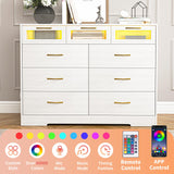 Vibe & Dine 9 Drawer Dresser with LED Lights and Charging Station, Modern Chest of Drawers Closet Organizer, Wood Wide Storage Dresser for Bedroom, Living Room Vibe & Dine