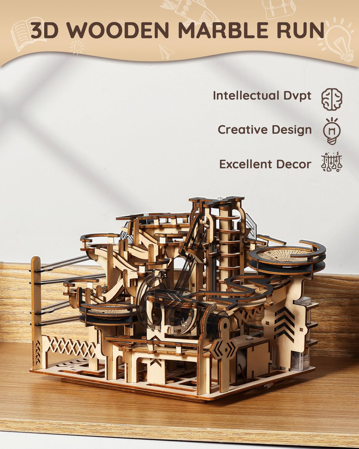 Sainsmart Jr. 3D Wooden Puzzles for Adults, Electric Marble Run Building Kit, Wooden Model Kits Spaceport, Creative Gifts for Teens Ages 14+ (Galaxy Walk) SainSmart Jr.