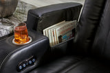 Signature Design by Ashley Caveman Den Modern Faux Leather Wall Hugger Power Recliner with Adjustable Headrest, Storage, Wireless, USB Ports and LED Lights, Black Signature Design by Ashley
